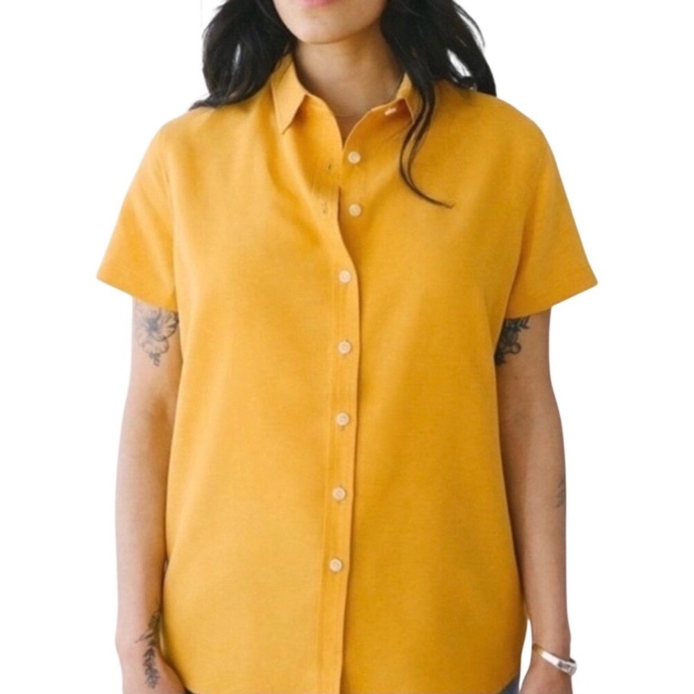 Tradlands Seville 105 Button Down Gold Tencel Linen Short Sleeve - XLarge